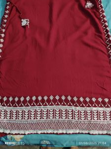 Red Embroidered Nayra Cut Kurti
