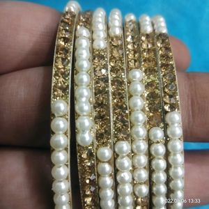 beautiful metal bangles combo with pearl n stone