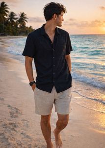 Textured Black Beach Shirt