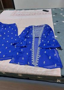 Blue Ethnic Crop Top &amp; Palazzo Set