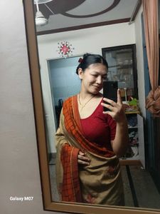 Elegant Beige &amp; Orange Saree
