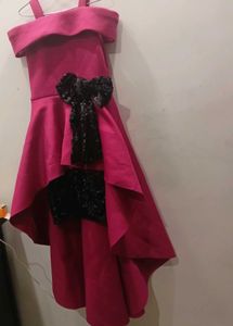 Stunning Fuchsia Gown with Black Sequin Bow