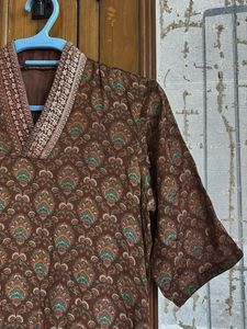 Stylish delicate  V neckline brown kurta
