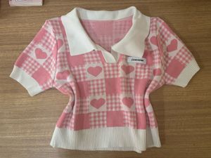 Cute Pink & White Plaid Heart Top
