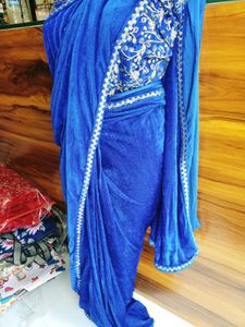 Elegant Blue Velvet Bollywood Saree