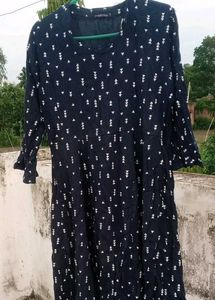 Navy Blue Polka Dot Midi Dress