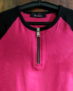 Pink &amp; Black Zipper Crop Top