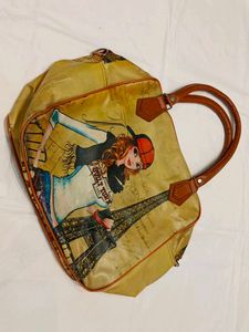 Unique Graphic Print Handbag with Eiffel Tower Des