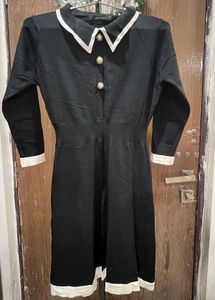 korean black collared dress