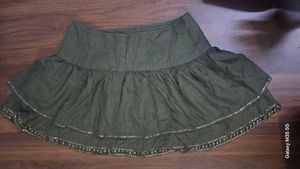 Y2K olive Mini Skirt with Embellished Hem