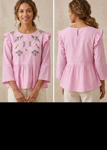 Charming Embroidered Peplum Top