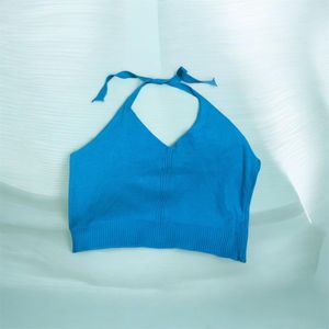 Blue Halter Neck Knit Top