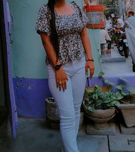 Floral Print Smocked Peplum Top