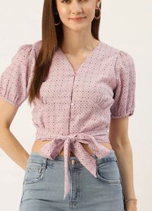 Chic Lavender Tie-Front Crop Top