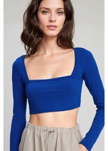 Stylish Blue Long Sleeve Crop Top