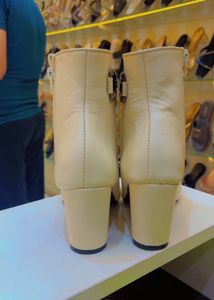 Cream Ankle Boots with Zipper