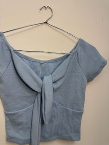 Blue Tie-Front Crop Top