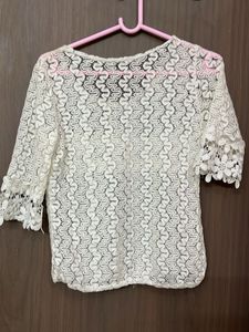 White Lace Blouse with Pearls