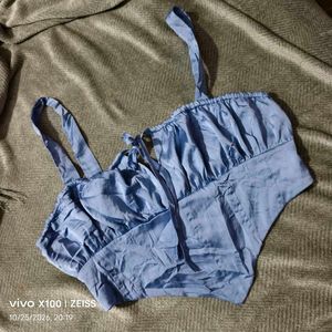 292510. Sky Blue Satin Corset Top