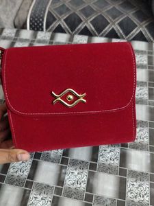 Red Clutch with sling  Unique Clasp