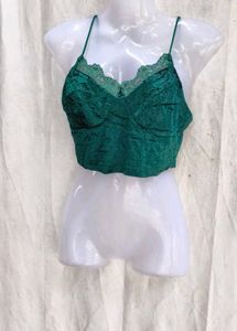 83209. Velvet Lace Trim Crop Top