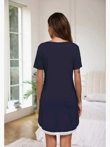 Comfortable Navy Nightdress with Lace Trim