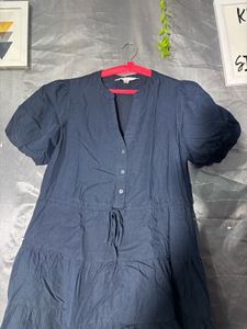 Navy Blue Tiered Button-Up Dress