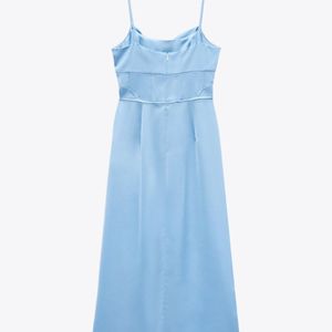 ZARA Baby Blue Corset Midi Dress