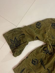 Olive Green Floral Velvet Top
