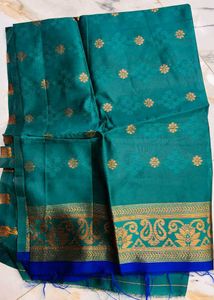 Vibrant Blue Silk Saree with unstitched blouse