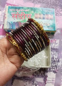 Maroon Chura With Gold-plated Pola Bangles