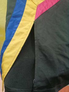 Satin Black Skirt with Colorful Stripes