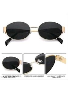 Oval Sunglasses - Gold Frame, Black Lenses