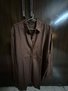 Brown Oversized Button-Up Shirt