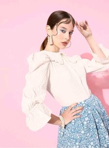 White Textured Puff Sleeve Top