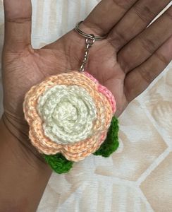 Handmade Crochet Multicolor Flower Keychain Large
