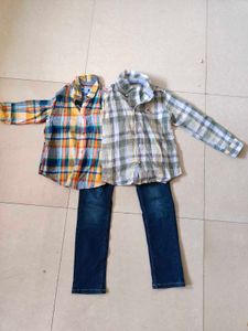 Combo 🫶 2 Boys Plaid Shirts and Jeans Set