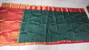 Green &amp; Mirchi Red Kanchivaram Silk Sari