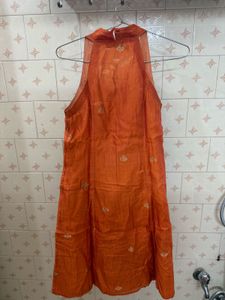 Orange Silk Blend Embroidered kurta