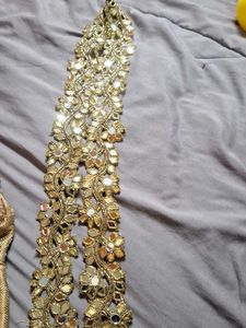 Elegant Golden Embellished Blouse with mirror lace