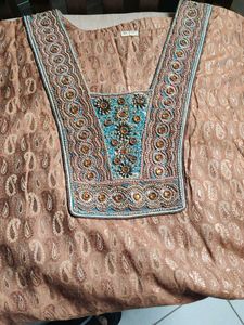 Brown Embroidered Kurta with pazami and dupatta