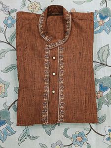 🛑Brown Embroidered Kurta -3 Pice set