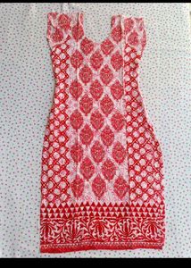 Pink Floral Kurta with Red Border and Leggings