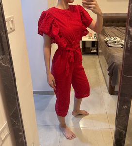 HWW Broderie Frill Shoulder Jumpsuit with belt