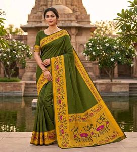 Beautiful Green Saree with Yellow Border