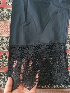 Black Lace Trimmed Palazzo Pants
