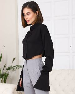 Chic Black Cropped Bell Sleeve Top