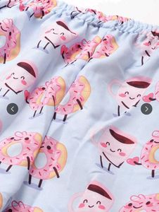 Women Blue &amp; Pink Donut Coffee Printed Night Suit