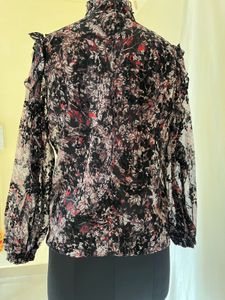 Sheer Floral Ruffle Neck Blouse
