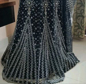 black semi fish cut lehenga